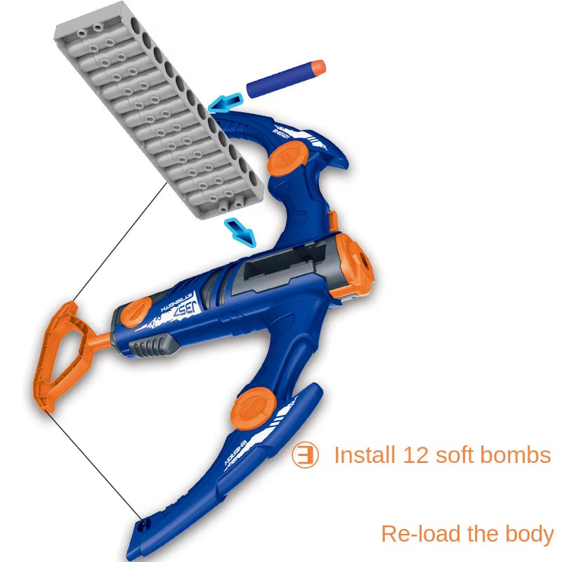 Outdoor Game Safety Soft Bomb Launcher Children Bow and Arrow Model Toy 12 Continuous Launcher Fun Crossbow