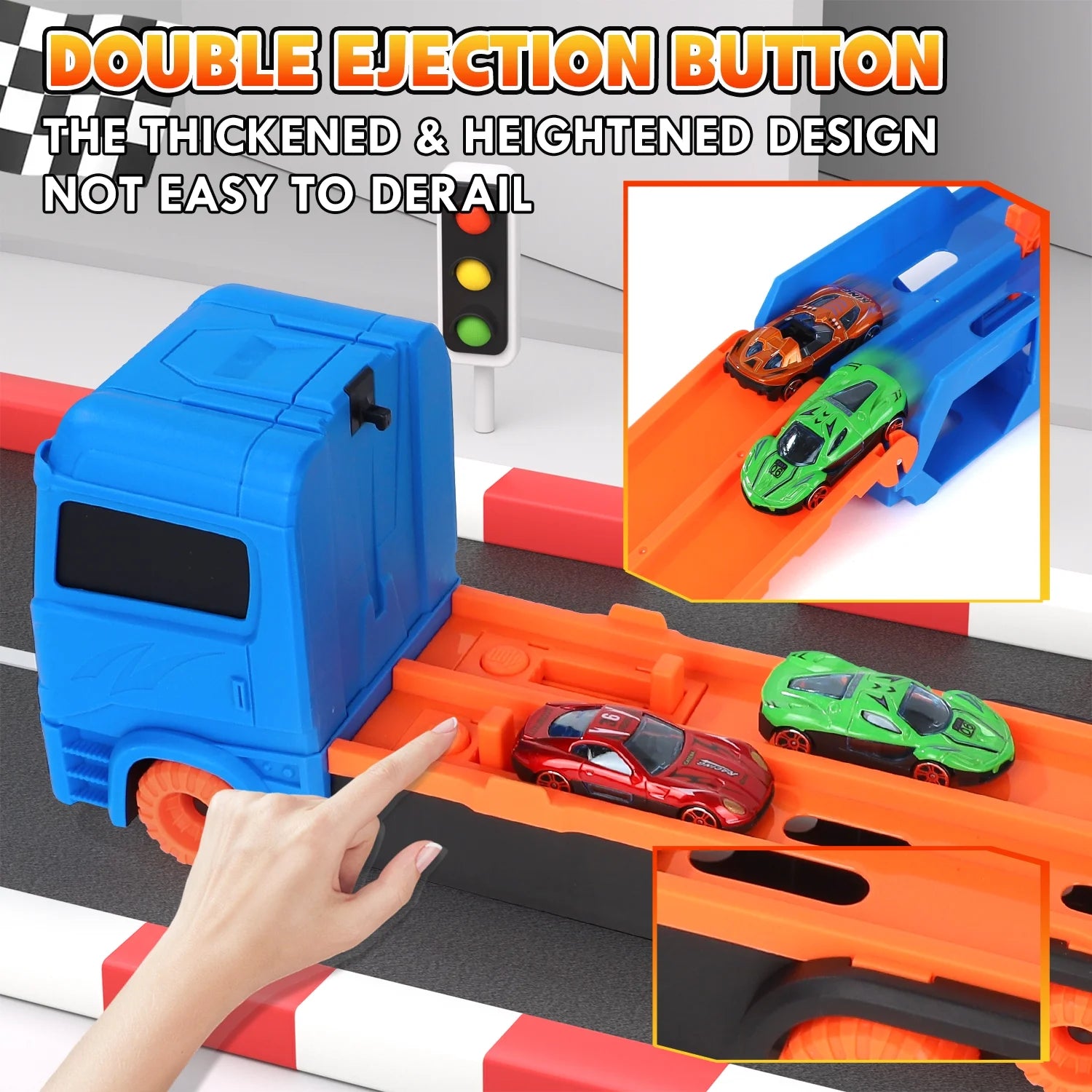 Toy Trucks Cars for Toddlers, Transport Truck Car Toys, Toddler Toys for 2 3 4 Years Old Boys, Carrier Truck Toy Cars for Toddlers with 6 Toy Racing Cars, 61" Race Track, Kids Toys for Boys Girls