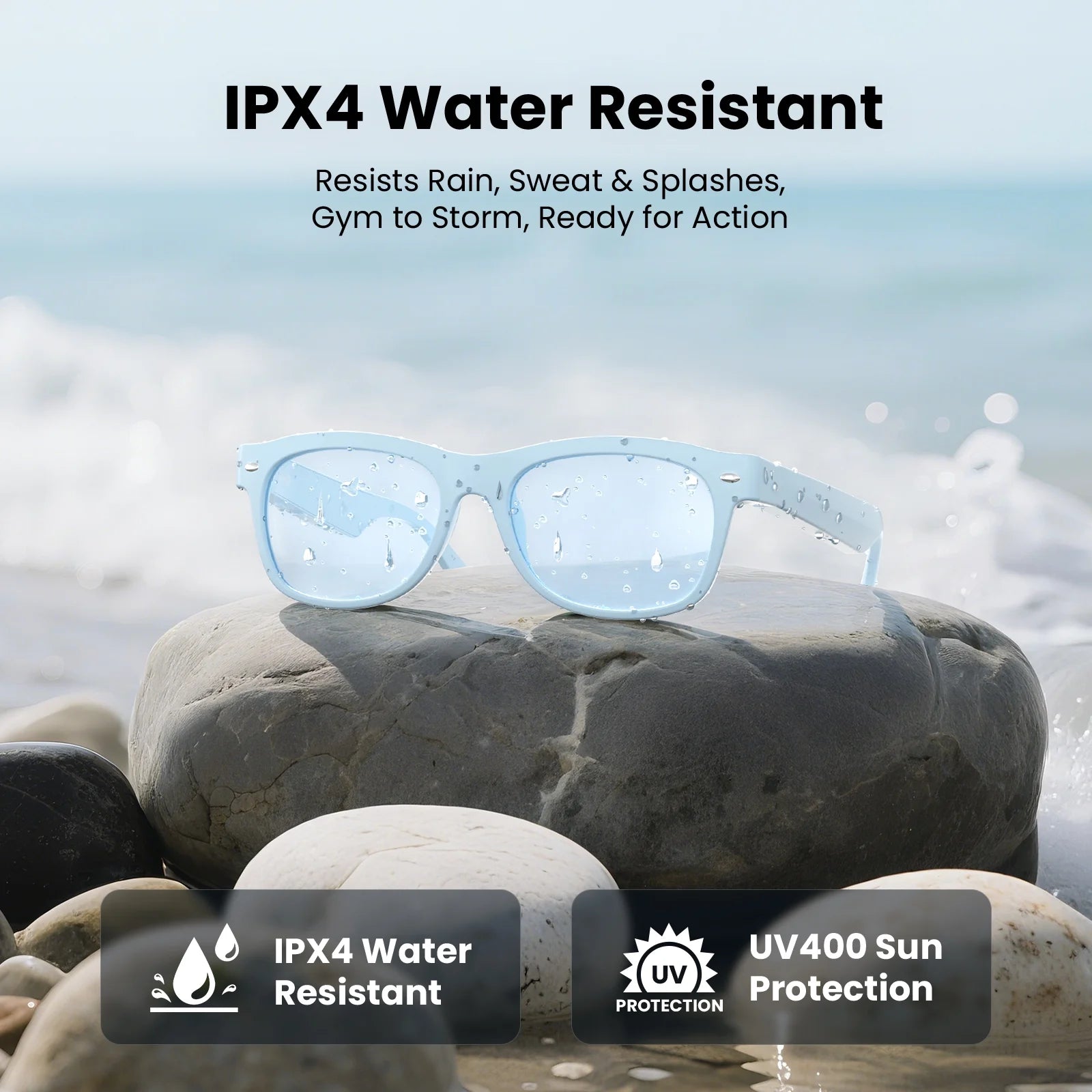 Weariq Bluetooth Smart Glasses – Dusty Blue Audio Sunglasses – Blue Polarized Lenses, Open-Ear Speaker, 10-Hour Playtime, Hands-Free Calls, Voice Assistant