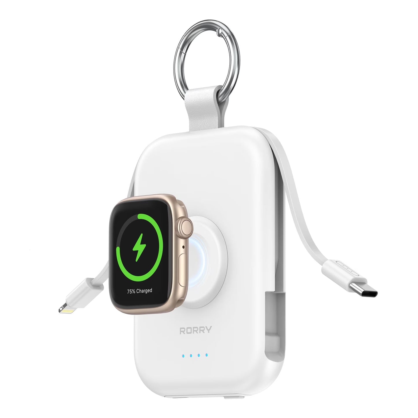 Portable Charger, 5000Mah Power Bank - Apple Watch Charger with Built-In Cables,Travel-Ready Portable Charger for Iphone 17/ 16/15/14 ,Android ,Apple Watch Ultra2/11/10/9/8, White