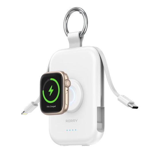 Portable Charger, 5000Mah Power Bank - Apple Watch Charger with Built-In Cables,Travel-Ready Portable Charger for Iphone 17/ 16/15/14 ,Android ,Apple Watch Ultra2/11/10/9/8, White