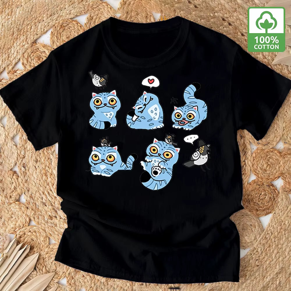 Kpop Demon Hunter T-Shirt Summer New HD Tiger Print Pure Cotton Breathable T-Shirt for Men and Women round Neck Casual Soft Top