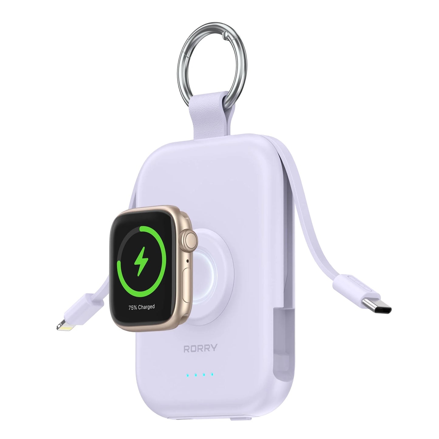 Portable Charger, 5000Mah Power Bank - Apple Watch Charger with Built-In Cables,Travel-Ready Portable Charger for Iphone 17/ 16/15/14 ,Android ,Apple Watch Ultra2/11/10/9/8, Purple