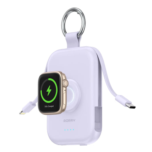 Portable Charger, 5000Mah Power Bank - Apple Watch Charger with Built-In Cables,Travel-Ready Portable Charger for Iphone 17/ 16/15/14 ,Android ,Apple Watch Ultra2/11/10/9/8, Purple
