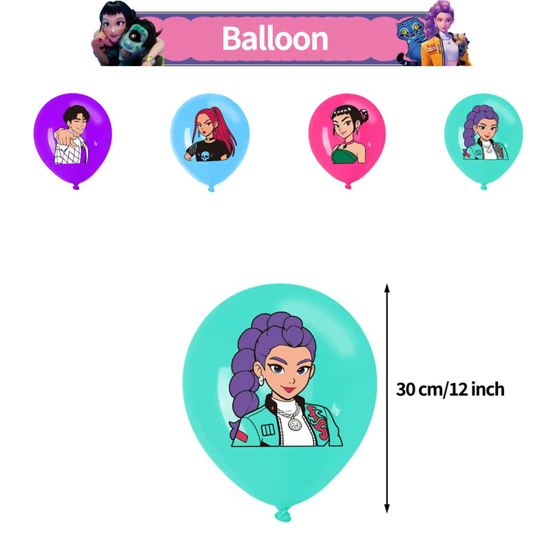 Kpop Demon Birthday Party Decoration Hunter Group Birthday Party Supplies Huntrix Kpop Anime Cake Topper Balloons Hanging Flag