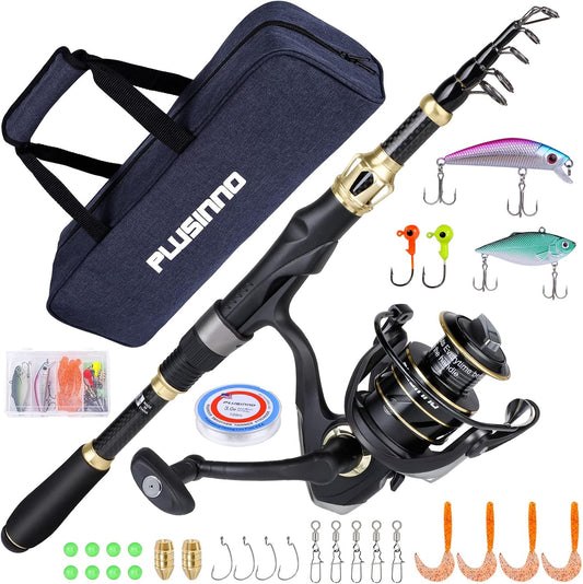 Fishing Rod and Reel Combo,Fishing Pole,Telescopic Fishing Rod Kit with Spinning Reel, Telescopic Fishing Pole with Carrier Bag for Freshwater Saltwater for Men Women