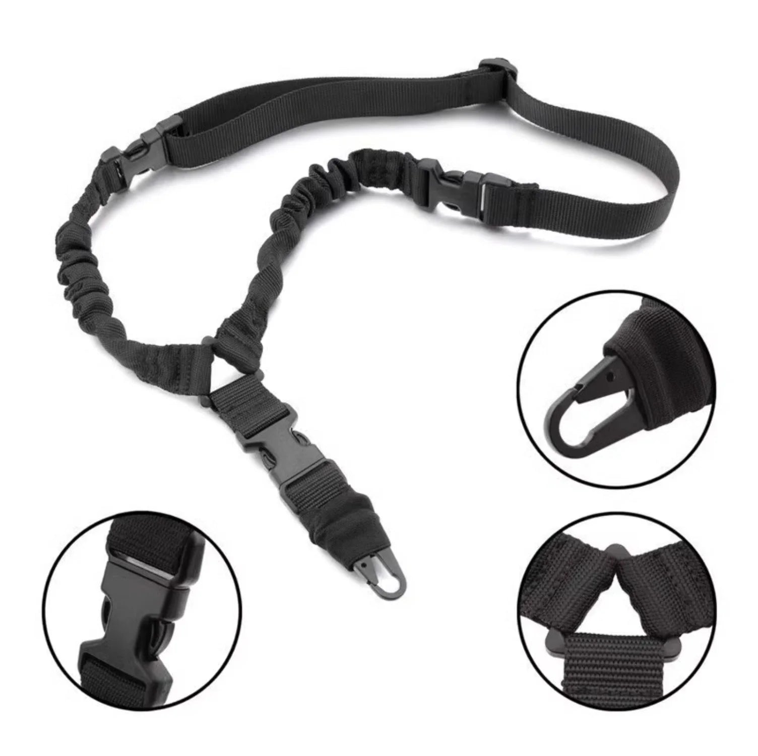 Tactical Single Point Rifle Sling - Adjustable Outdoor Military Gun Sling with Elastic Bungee