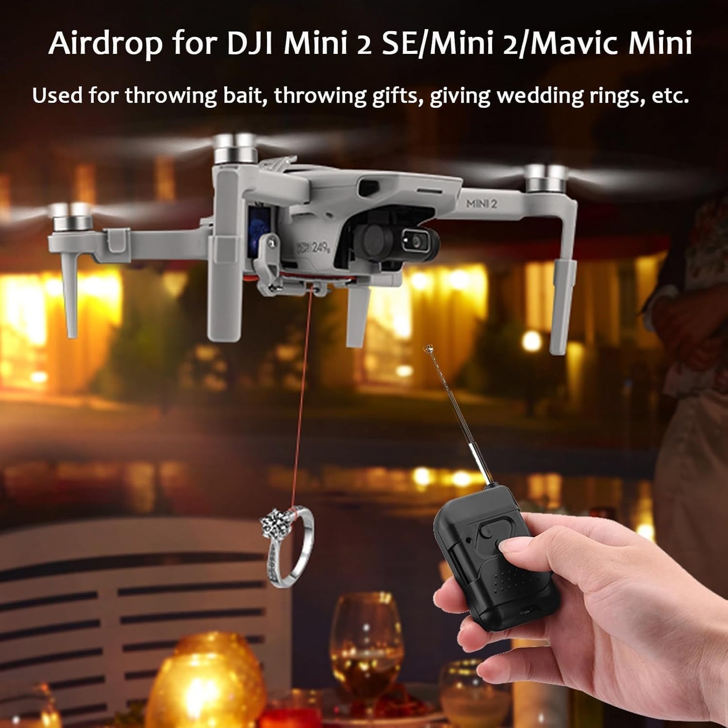 Mini 2 Airdrop System for DJI Mini 4K / Min 2 Se/Min 2 / Mavic Mni Payload Drop Device Drone Fishing Bait Release Wedding Ring Search Tools Dropper System with Landing Gear Accessories