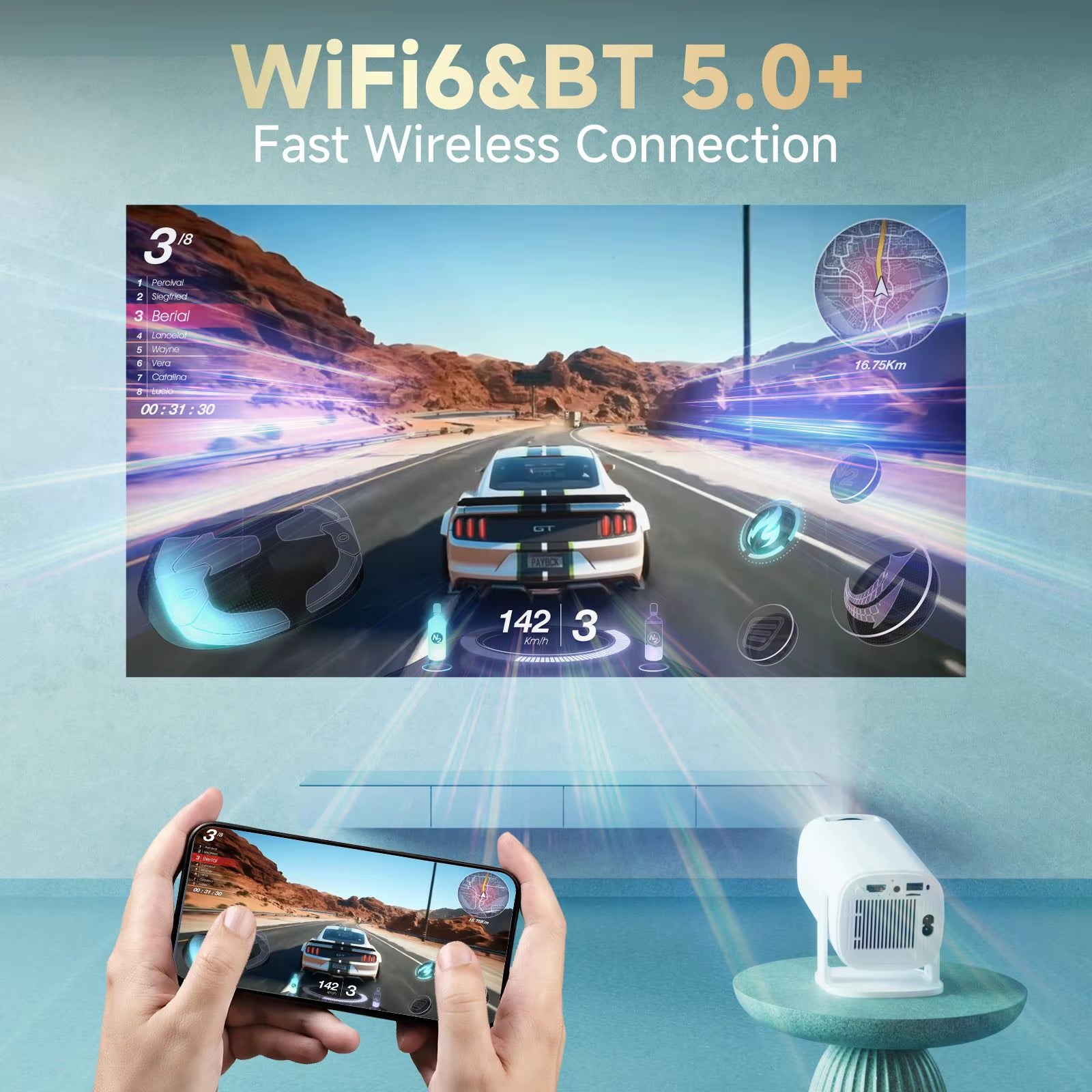 P30 PRO Smart Mini Projector Android 14 Wifi6 BT 5.0 Supports 4K 1280 * 720P Video Smart Home Theater Outdoor Portable Projector