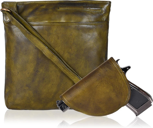 Multi Pockets Handmade Leather Crossbody Handbags & Sling Bag for Men & Women with Detachable Holster