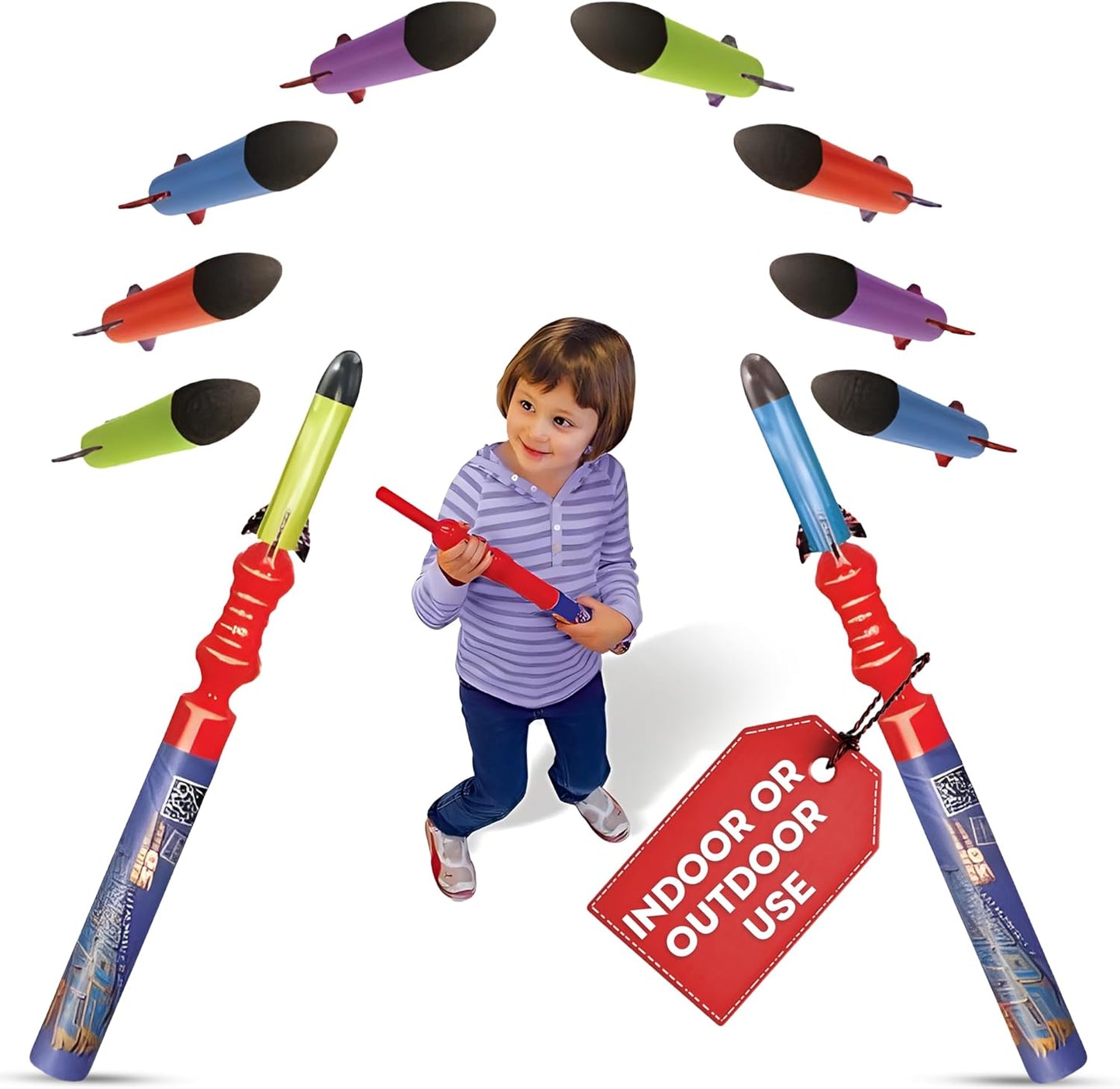 Hand Held Pump Rocket Combo Battle Pack – Flying Foam Rockets Outdoor Toys for Kids, Boys & Girls – 19" Set with 2 Launchers & 10 Rockets Set – Hand Stomper Rocket Toy - Cool Toys for Fun
