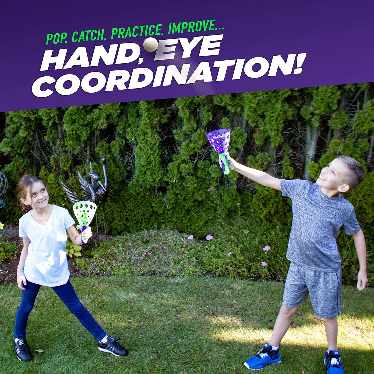Original POP 'N Catch Family Skill Game with 2 Launchers - Launch & Catch the Ball for Hours of Fun! Perfect for Backyard, Beach or Tailgate Parties! Outdoor or Indoor Fun for Kids & Adults