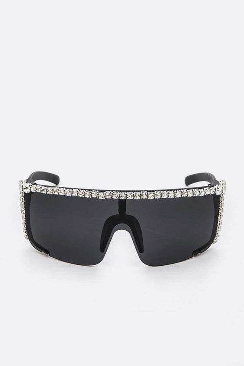 Rhinestone Shield Inspired Statement Sunglasses