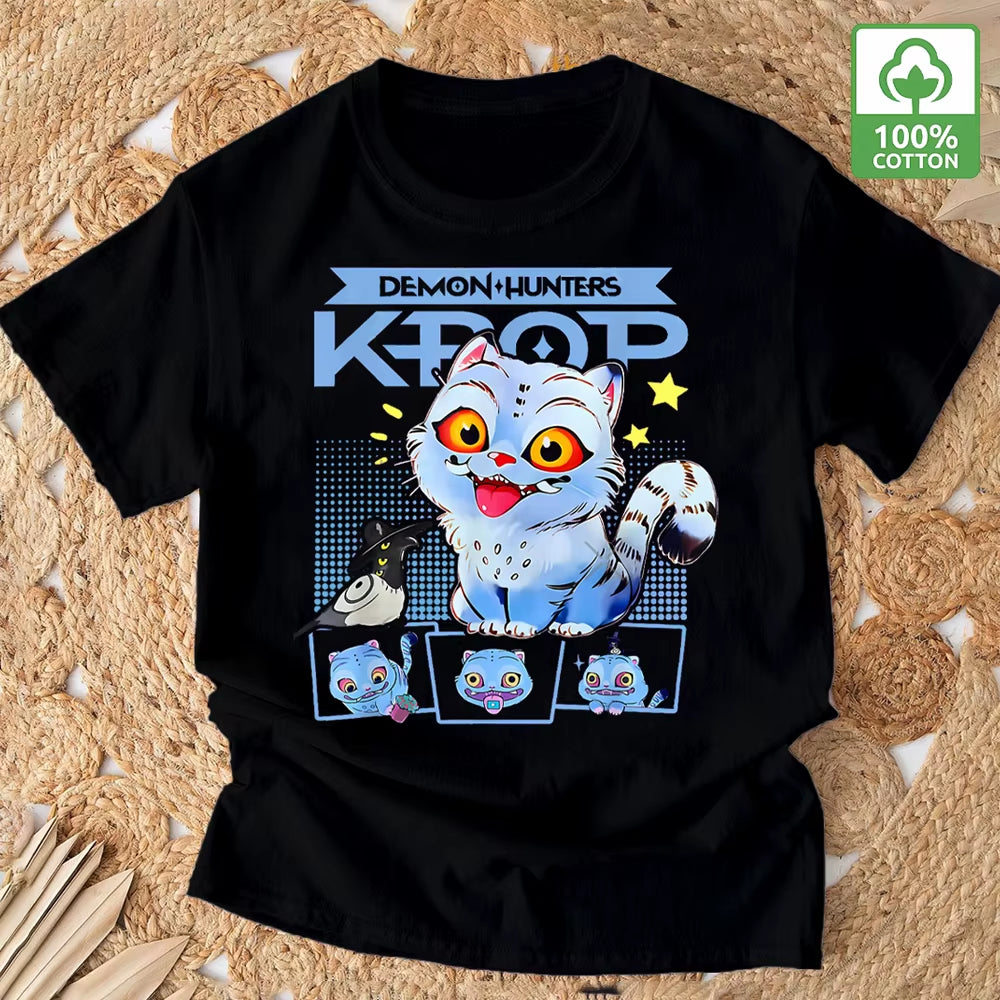 Kpop Demon Hunter T-Shirt Summer New HD Tiger Print Pure Cotton Breathable T-Shirt for Men and Women round Neck Casual Soft Top