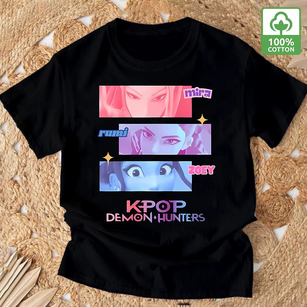 Kpop Demon Hunter T-Shirt Summer New HD Tiger Print Pure Cotton Breathable T-Shirt for Men and Women round Neck Casual Soft Top