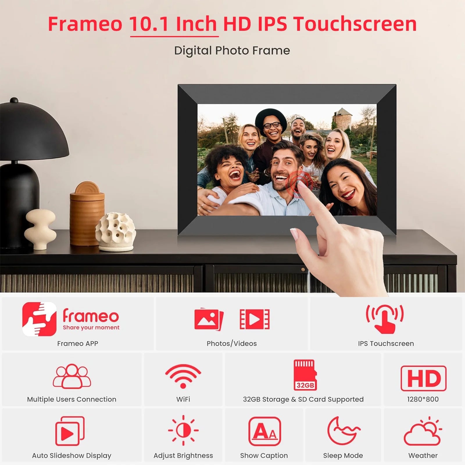 Frameo 10.1” Wifi Digital Picture Frame, 1280X800 HD IPS Touch Screen Photo Frame Electronic, Share Photos/Videos Instantly via from Anywhere