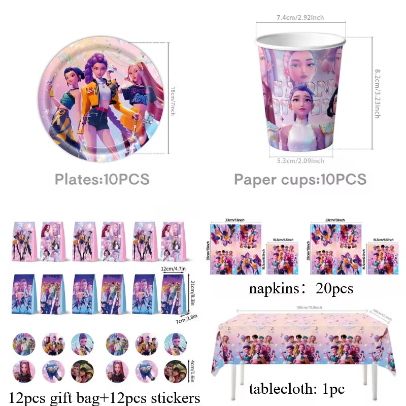 Kpop Demon Birthday Party Decoration Hunter Group Birthday Party Supplies Huntrix Kpop Anime Cake Topper Balloons Hanging Flag