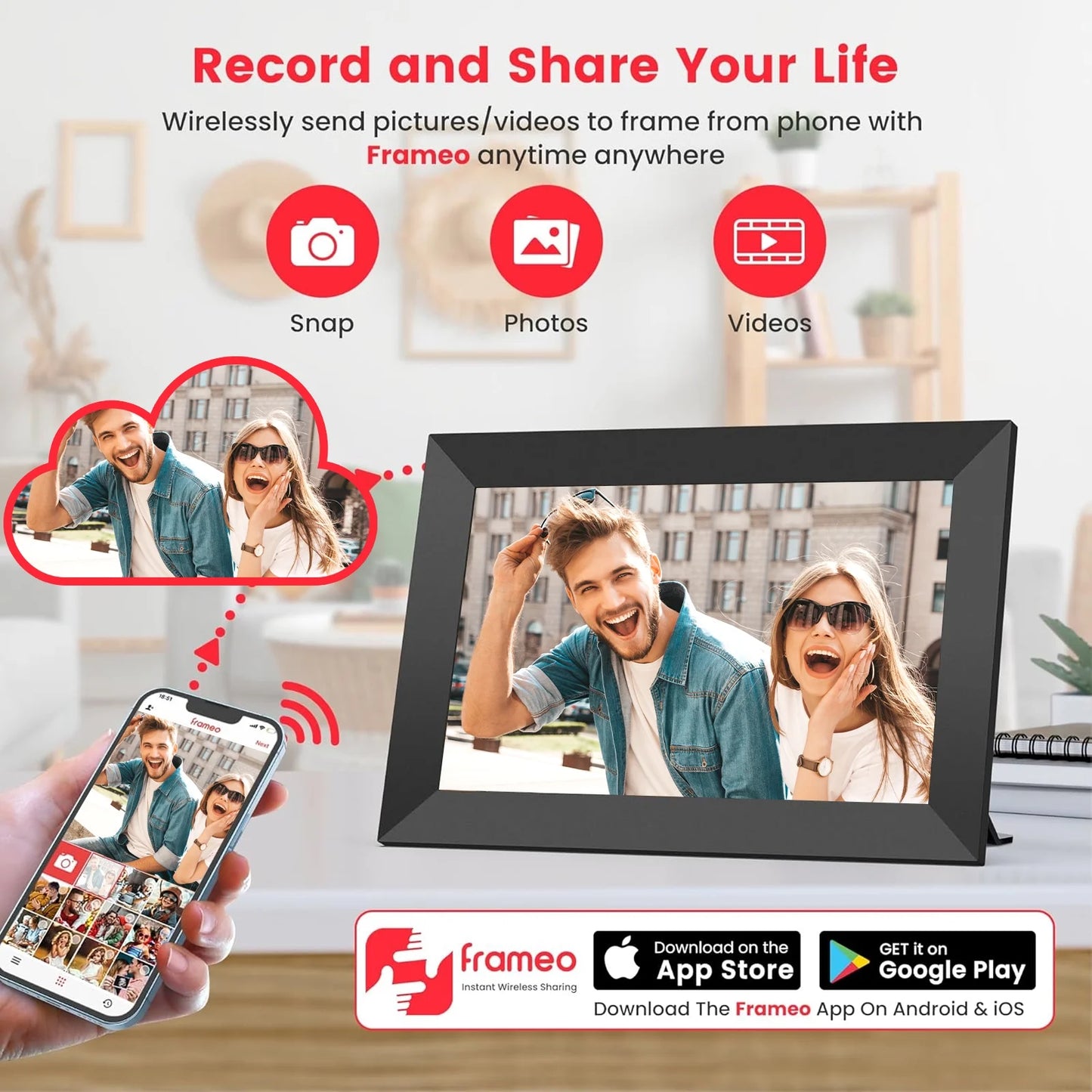 Frameo 10.1” Wifi Digital Picture Frame, 1280X800 HD IPS Touch Screen Photo Frame Electronic, Share Photos/Videos Instantly via from Anywhere