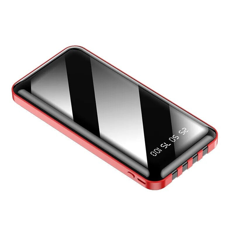 Portable Power Bank 20000Mah Fast Charging Battery with 4 Built in Cables Red