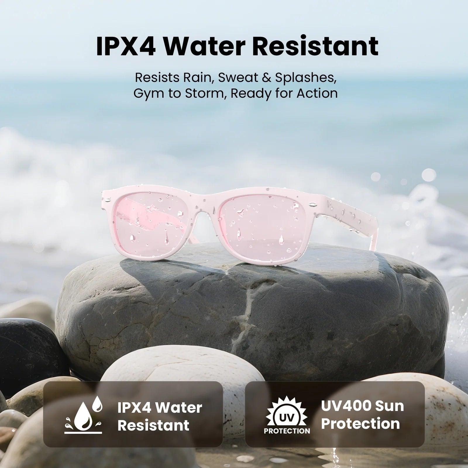 Weariq Bluetooth Smart Glasses – Beige Audio Sunglasses with Lightly Tinted Polarized Lenses, Open-Ear Speaker, 10-Hour Playtime, Hands-Free Calls & Music