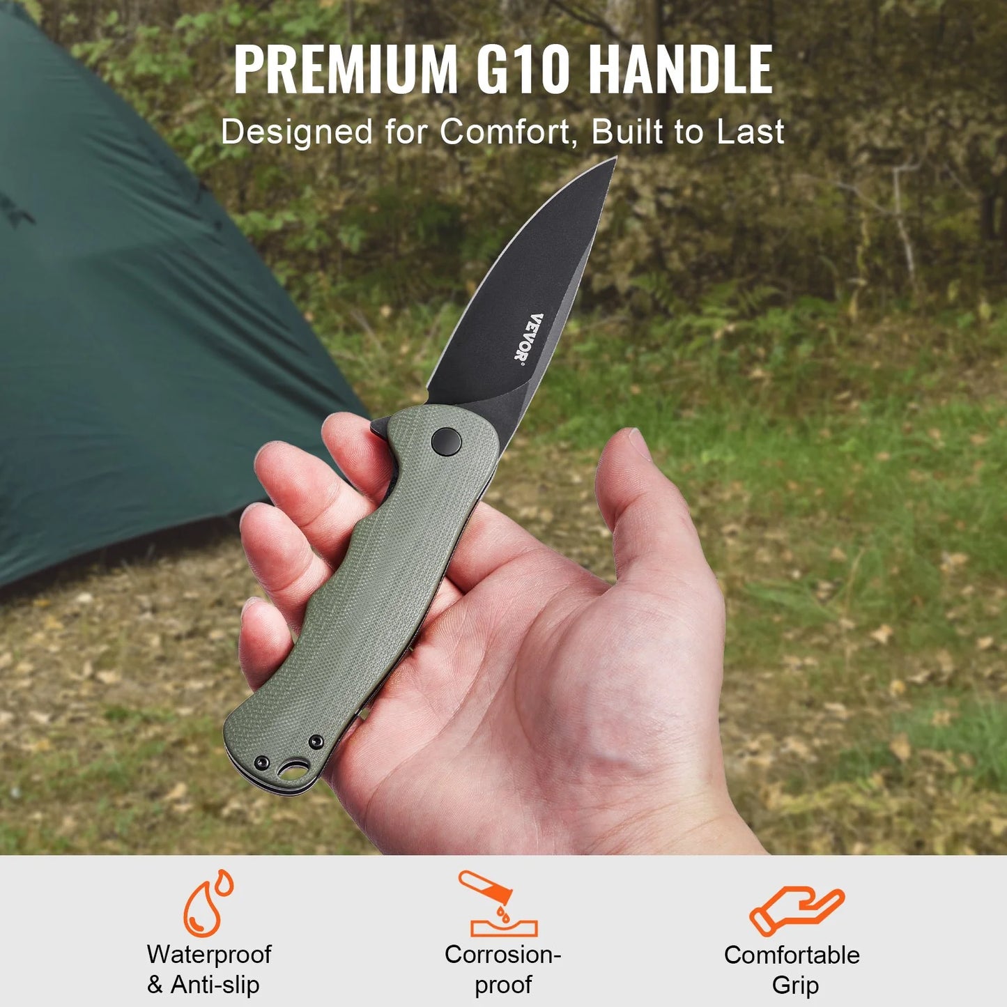 Folding Pocket Knife 3.5 In/8.8 Cm D2 Steel Blade G10 Handle Pocket Clip