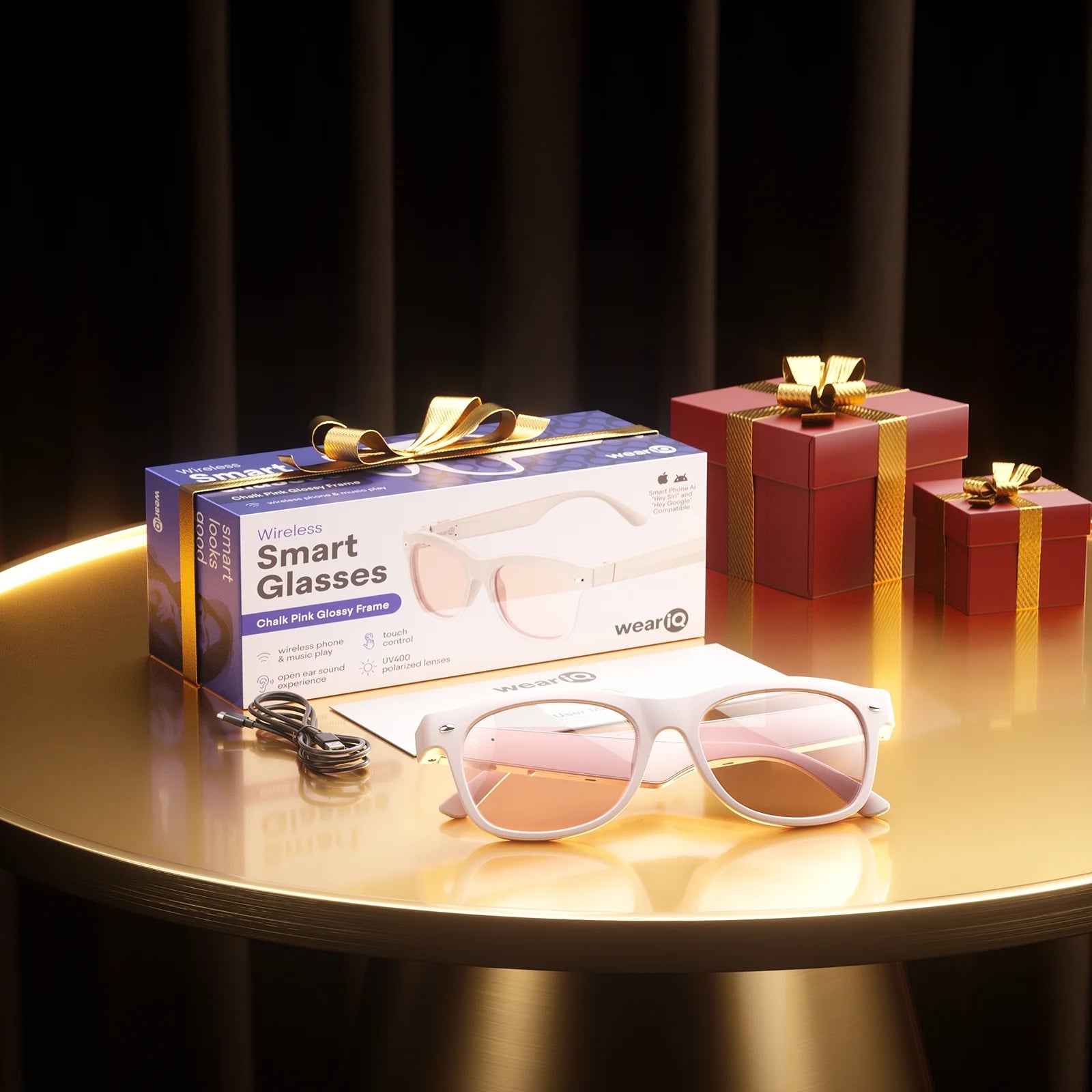 Weariq Bluetooth Smart Glasses – Beige Audio Sunglasses with Lightly Tinted Polarized Lenses, Open-Ear Speaker, 10-Hour Playtime, Hands-Free Calls & Music