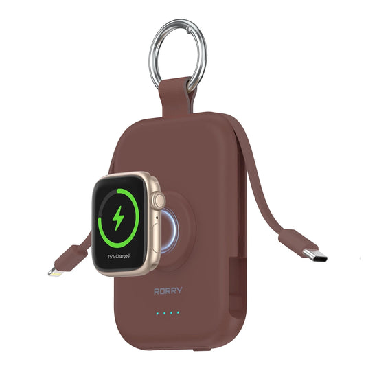 Portable Charger,5000Mah Power Bank - Apple Watch Charger with Built-In Cables,Travel-Ready Portable Charger for Iphone 16/15/14 ,Android , Apple Watch, Coffee