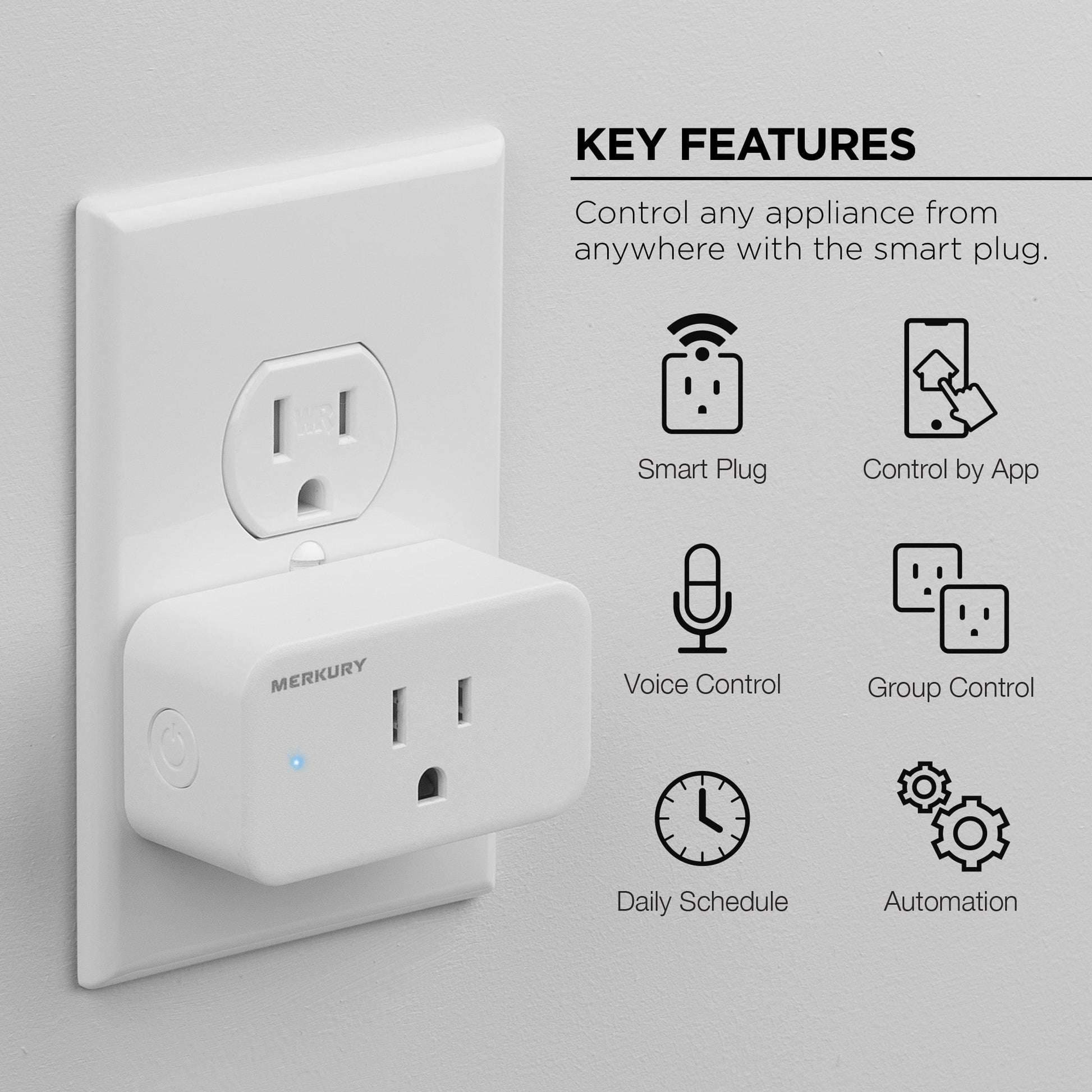 Wi-Fi Plug - Smart Outlet Compatible with Alexa & Google, White (3-Pack)