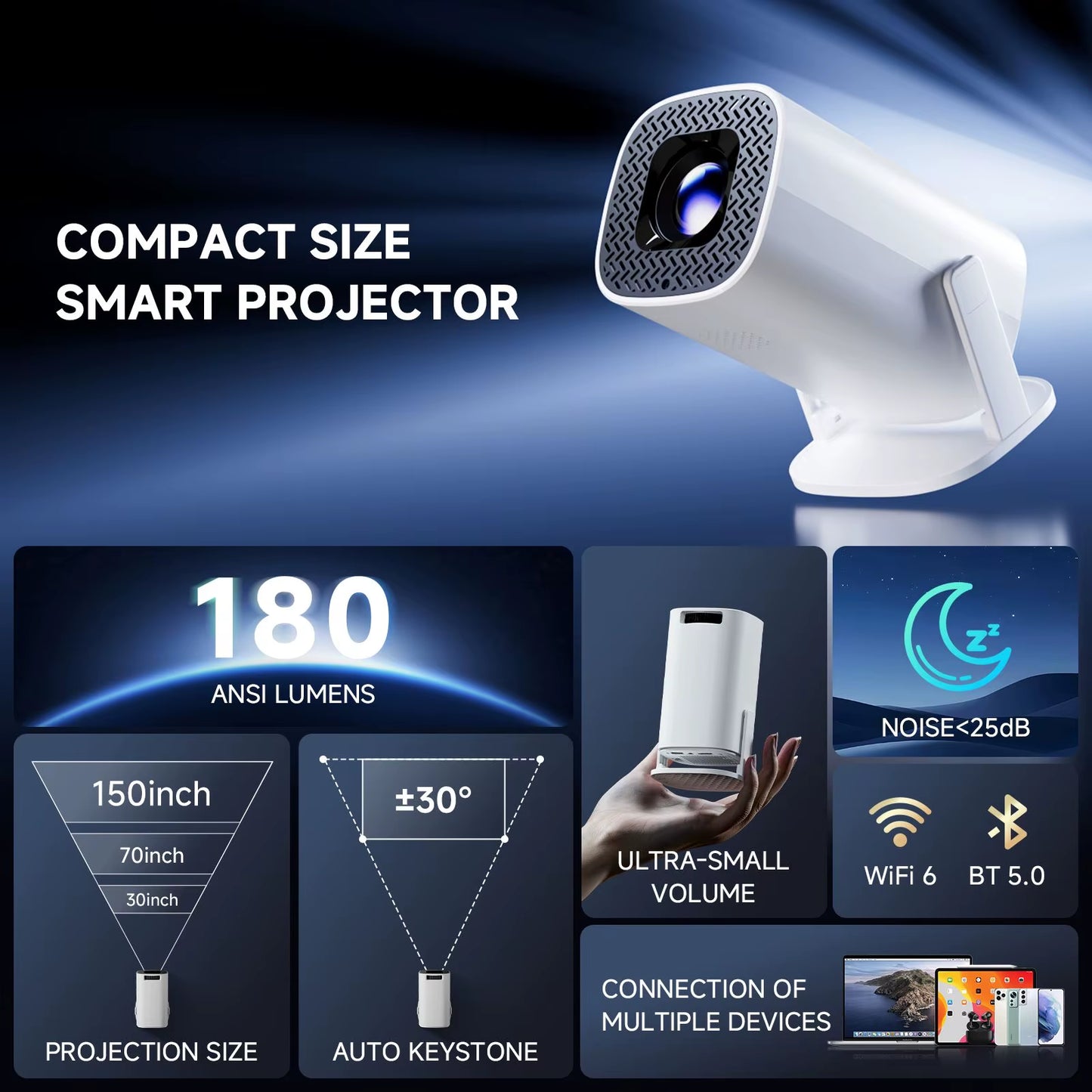 P30 PRO Smart Mini Projector Android 14 Wifi6 BT 5.0 Supports 4K 1280 * 720P Video Smart Home Theater Outdoor Portable Projector
