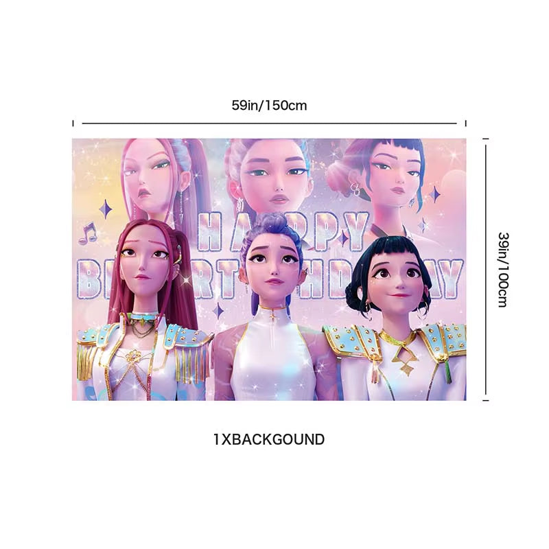 Kpop Demon Birthday Party Decoration Hunter Group Birthday Party Supplies Huntrix Kpop Anime Cake Topper Balloons Hanging Flag