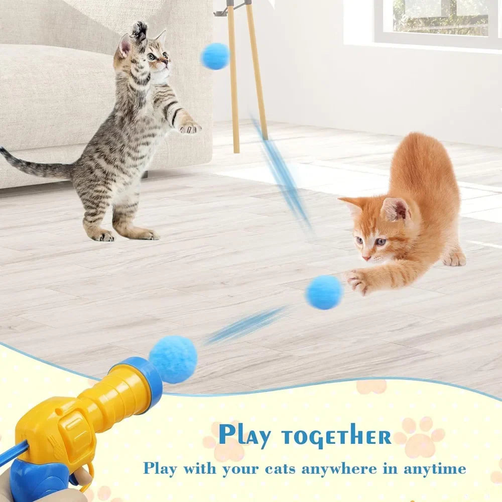 Interactive Plush Ball Shooting Gun Toy for Cats - Mini Pompom Launcher for Self-Play and Indoor Entertainment