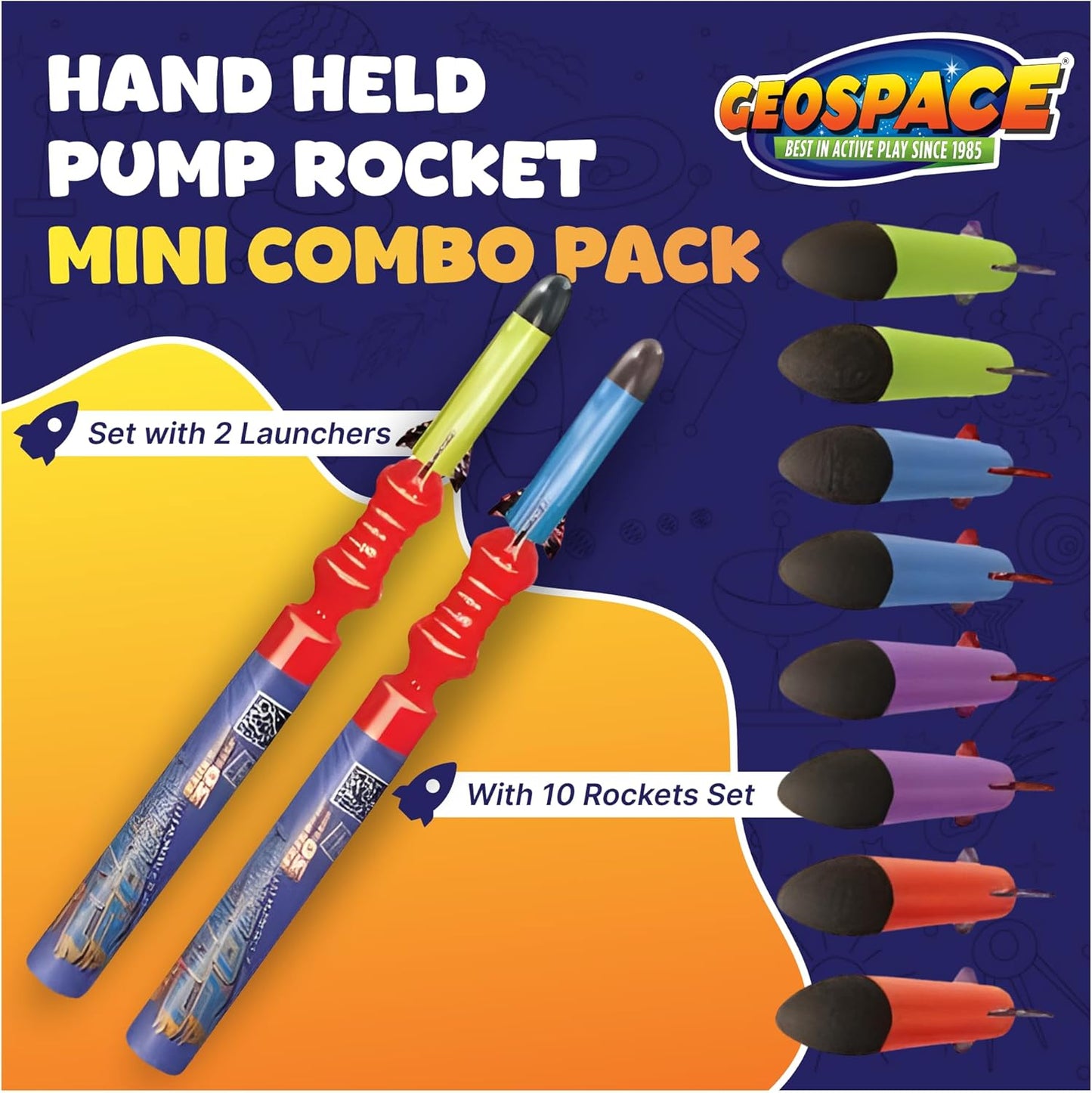 Hand Held Pump Rocket Combo Battle Pack – Flying Foam Rockets Outdoor Toys for Kids, Boys & Girls – 19" Set with 2 Launchers & 10 Rockets Set – Hand Stomper Rocket Toy - Cool Toys for Fun