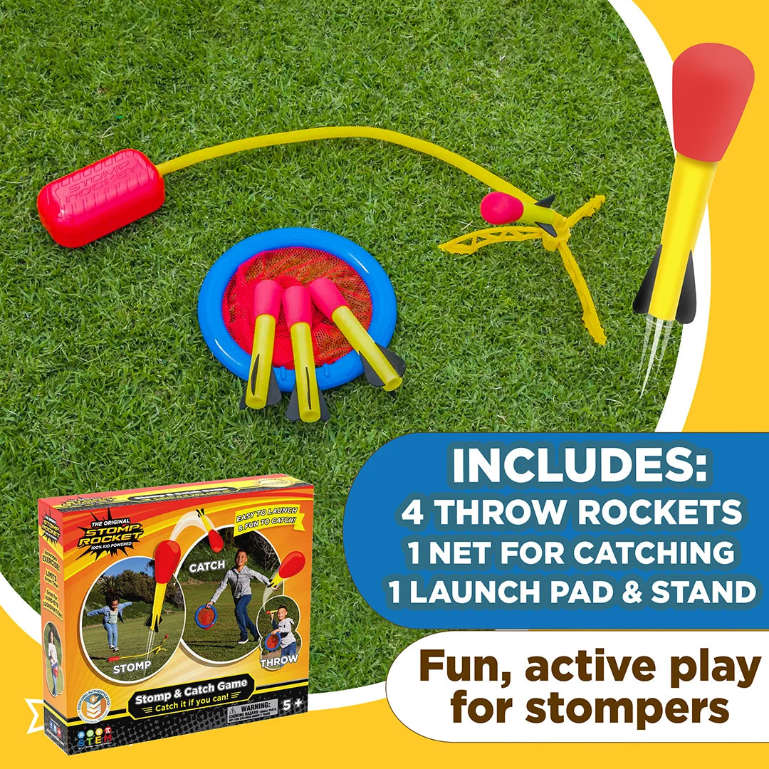 ® Original Stomp and Catch Rocket Game for Kids, 4 Throw Foam Rockets, Catching Net and Adjustable Launcher, Gift for Boys and Girls Ages 5 and Up