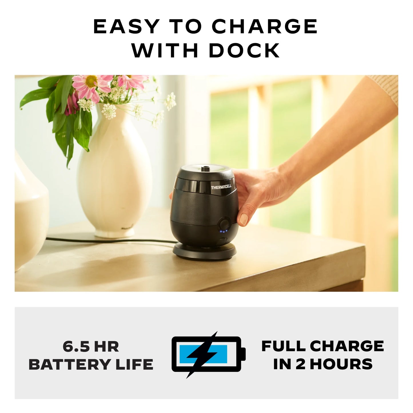 Rechargeable E65 Mosquito Repellent with 36-Hour Refill, Charging Dock, and USB Cable