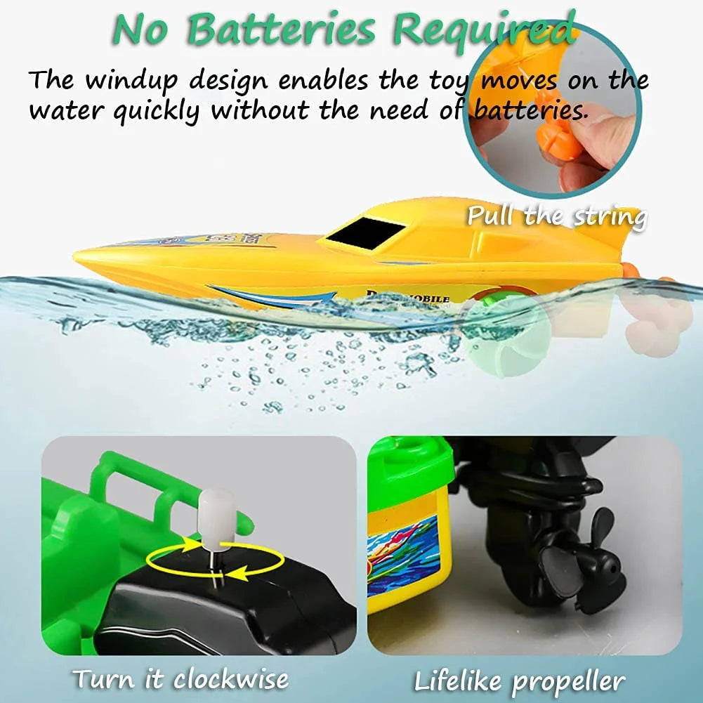 Set, 4 Pack Bathtub Boat Toy Speed Boat Toy Pull and Go Yacht Water Toy Motorboat Bath Toy Tub Toy for Kids (Random Color)